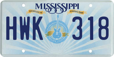MS license plate HWK318