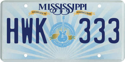 MS license plate HWK333