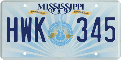 MS license plate HWK345