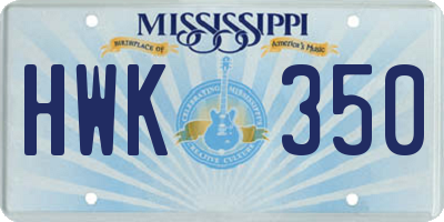 MS license plate HWK350