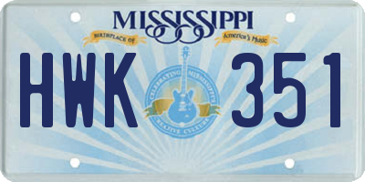 MS license plate HWK351