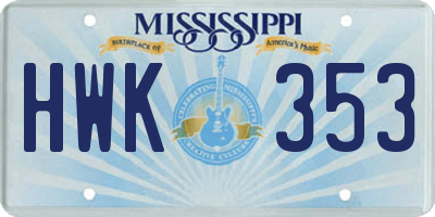 MS license plate HWK353