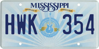 MS license plate HWK354
