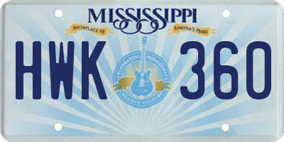 MS license plate HWK360