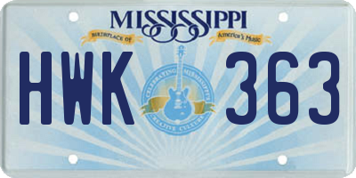 MS license plate HWK363
