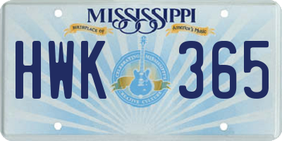 MS license plate HWK365