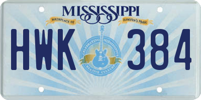 MS license plate HWK384