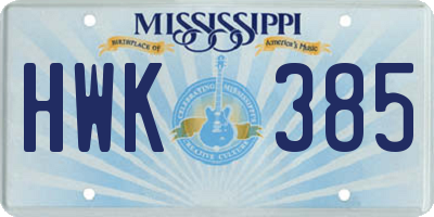 MS license plate HWK385