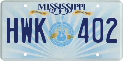MS license plate HWK402