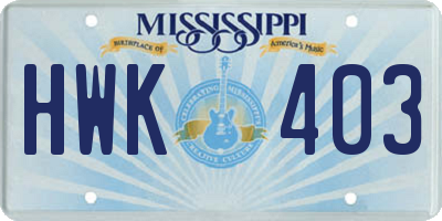 MS license plate HWK403