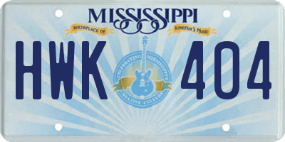 MS license plate HWK404