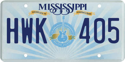 MS license plate HWK405