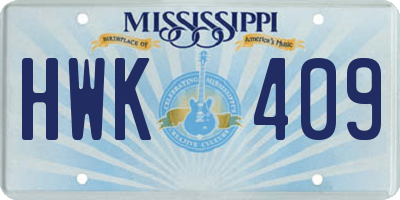 MS license plate HWK409
