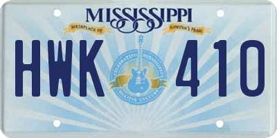 MS license plate HWK410