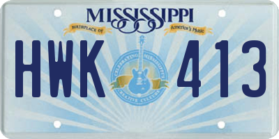 MS license plate HWK413