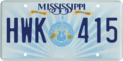MS license plate HWK415