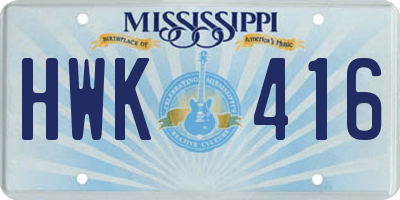 MS license plate HWK416
