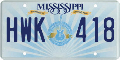 MS license plate HWK418