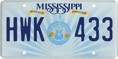 MS license plate HWK433