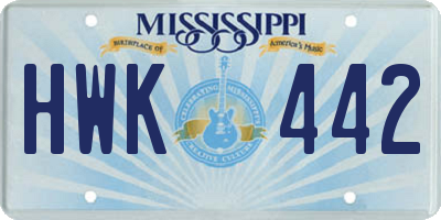 MS license plate HWK442