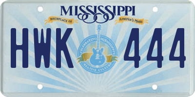 MS license plate HWK444