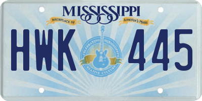 MS license plate HWK445
