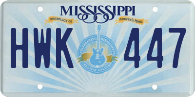 MS license plate HWK447