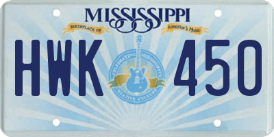MS license plate HWK450