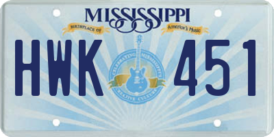 MS license plate HWK451