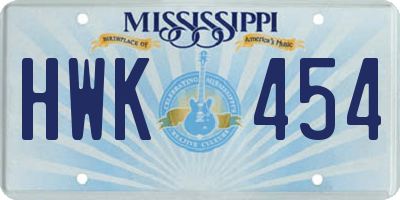 MS license plate HWK454