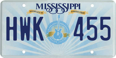 MS license plate HWK455