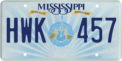 MS license plate HWK457