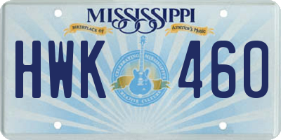 MS license plate HWK460