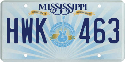 MS license plate HWK463