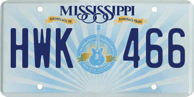 MS license plate HWK466