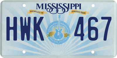 MS license plate HWK467