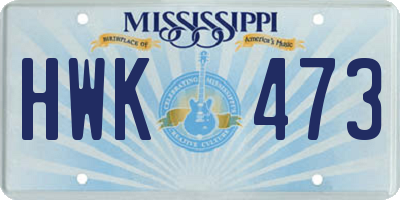 MS license plate HWK473