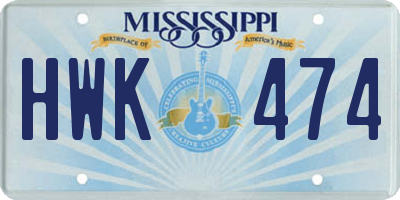 MS license plate HWK474