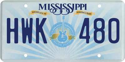 MS license plate HWK480