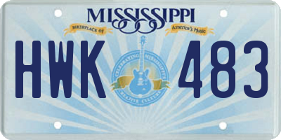 MS license plate HWK483