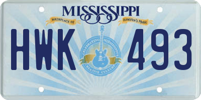 MS license plate HWK493