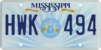MS license plate HWK494