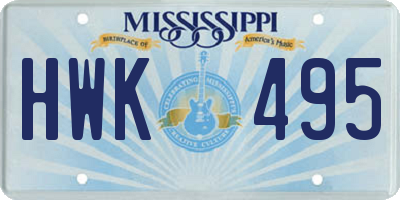 MS license plate HWK495
