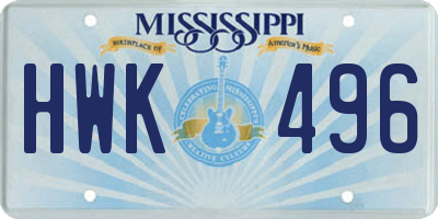 MS license plate HWK496