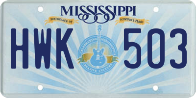 MS license plate HWK503