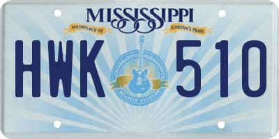 MS license plate HWK510