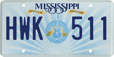 MS license plate HWK511