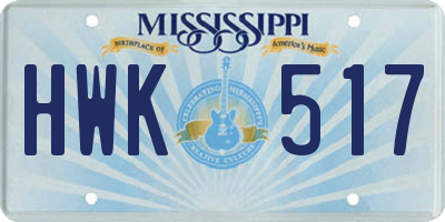 MS license plate HWK517