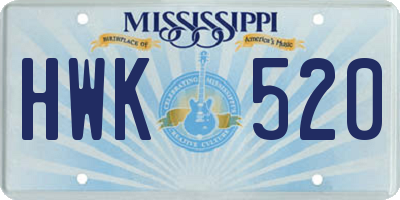 MS license plate HWK520