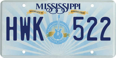 MS license plate HWK522